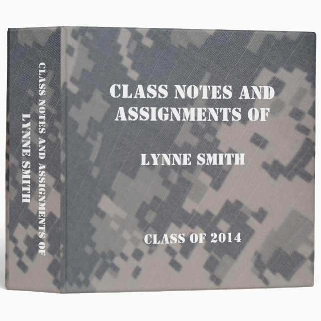 Camoflauge ACU Class Notes, Personalized Binder (Front/Spine)