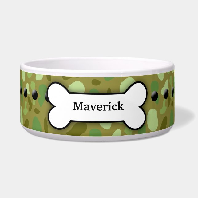 Camoflauge Army Custom Pet Dog Food Bowl (Front)