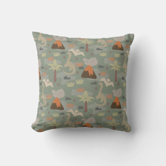 Camoflauge Dinosaurs and Volcanoes Throw Pillow