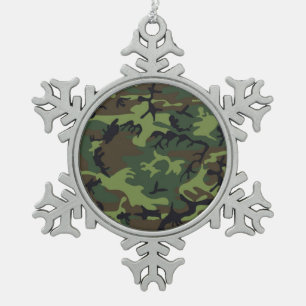 CAMOFLAUGE PATTERN SNOWFLAKE PEWTER CHRISTMAS ORNAMENT