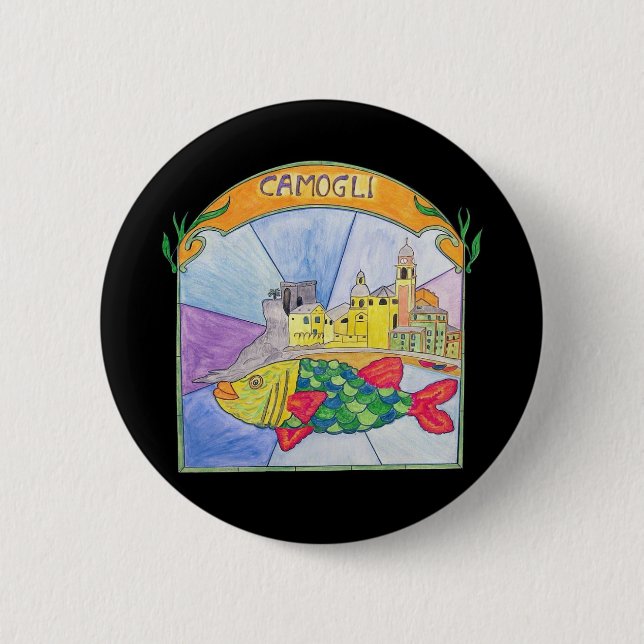Camogli Fish 2 Inch Round Button (Front)