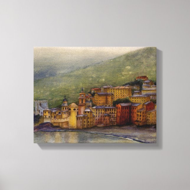 Camogli, Italy watercolor painting wrapped Canvas Print (Front)