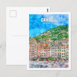 Camogli Portofino Italy Travel Place Watercolor Postcard