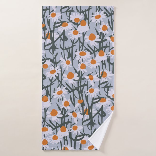 Camomile field seamless pattern on gray background (Serviette de bain)