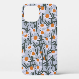 Camomile field seamless pattern on gray background iPhone 12 case
