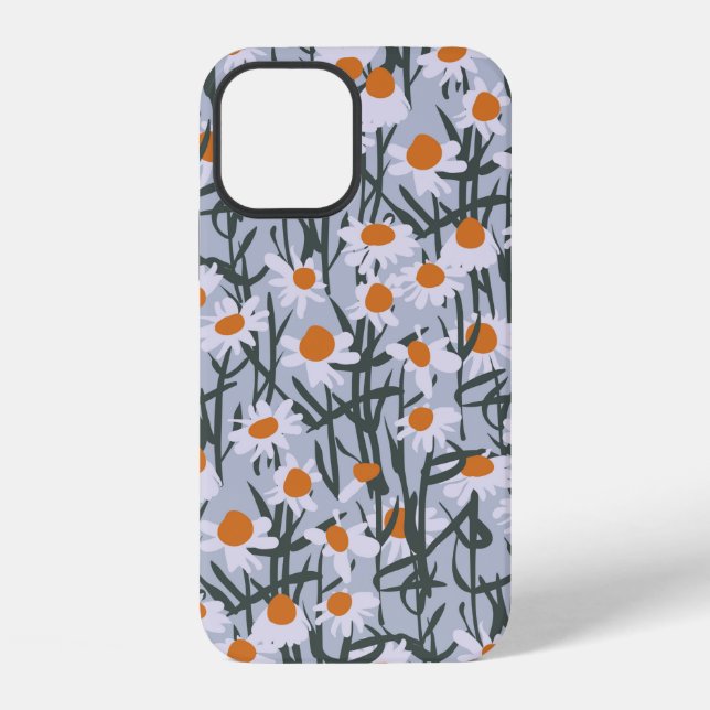 Camomile field seamless pattern on grey background iPhone case (Back)