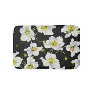 Camomile Flowers: Watercolor Illustration Pattern Bath Mat