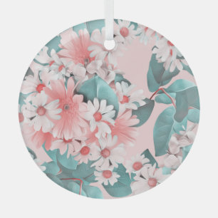 Camomile Watercolor: Seamless Floral Design Glass Ornament