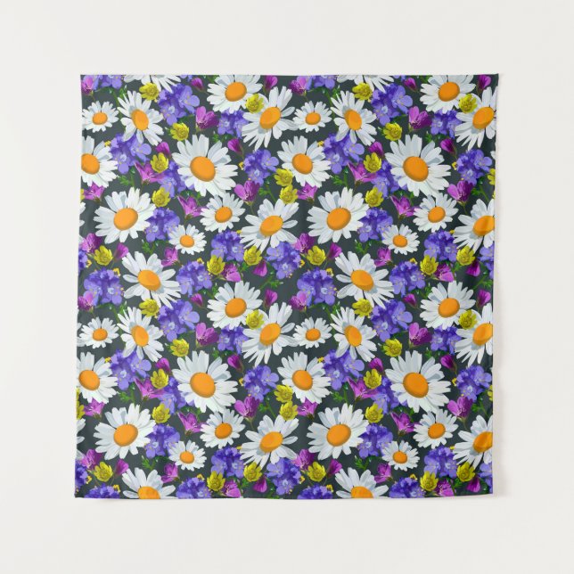 Camomile, wild flowers: seamless pattern. tapestry (Front)