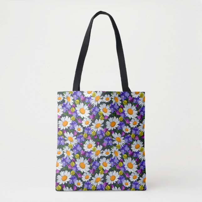 Camomile, wild flowers: seamless pattern. tote bag (Front)