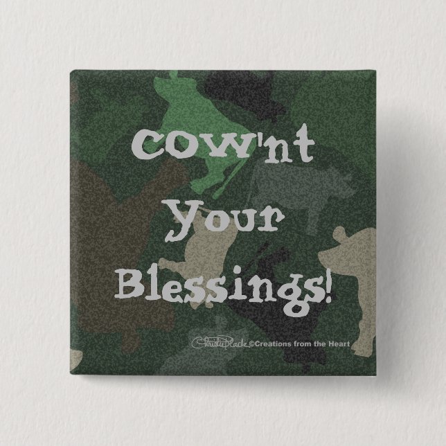 CaMOOflage Cow Collage in Green 2 Inch Square Button (Front)