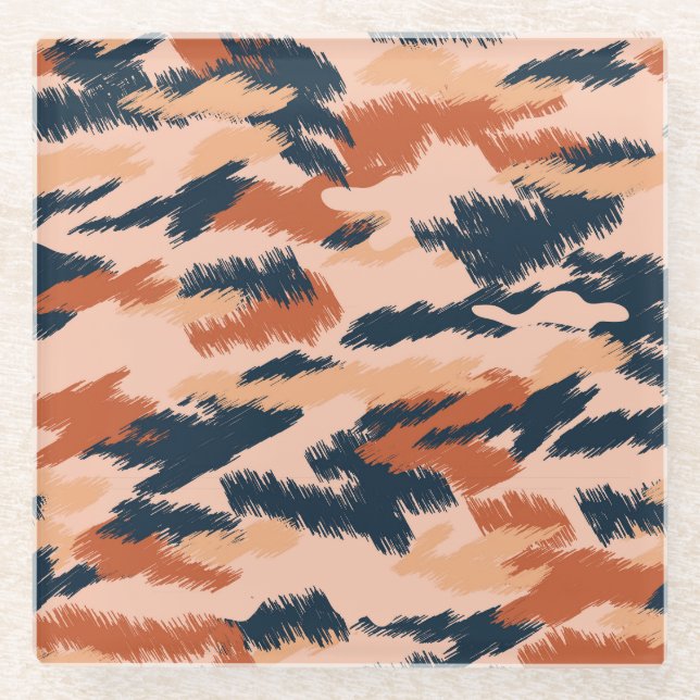 Camouflage Abstract: Vintage Seamless Wallpaper. Glass Coaster (Front)