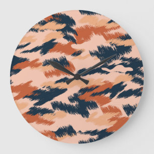 Camouflage Abstract: Vintage Seamless Wallpaper. Large Clock