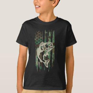 Camouflage American Flag Bass Fishing T-Shirt