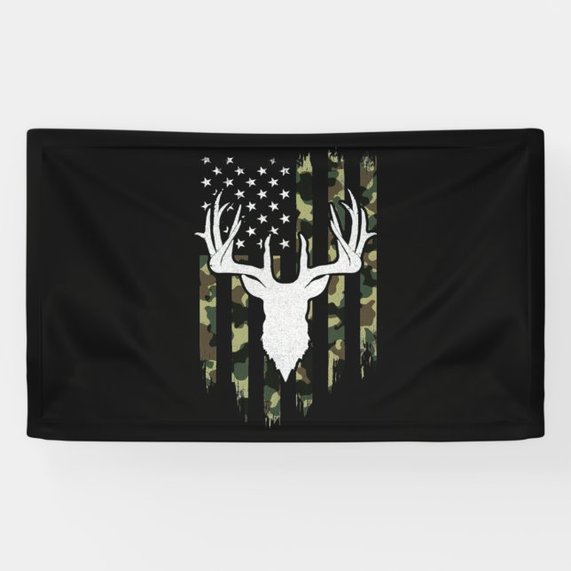 Camouflage American Flag Deer Hunting Banner (Horizontal)