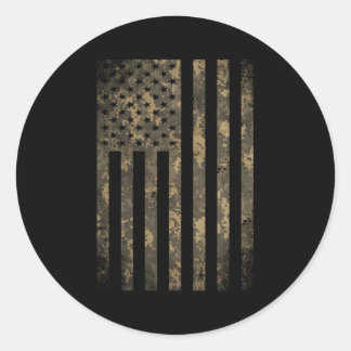 Camouflage American Flag Print Camo Military Tacti Classic Round Sticker