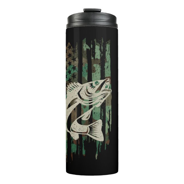 Camouflage American Flag Walleye Fishing Thermal Tumbler (Front)