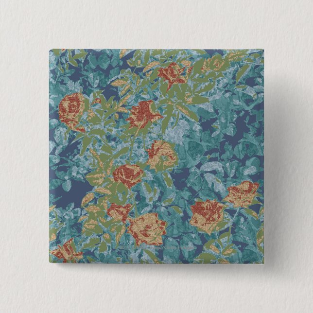 Camouflage and flowers 2 inch square button (Front)