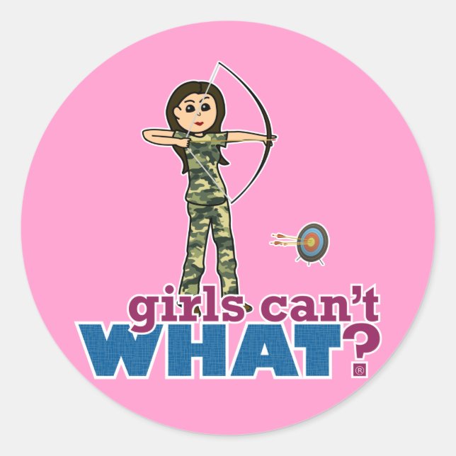 Camouflage Archery Girl - Light Classic Round Sticker (Front)