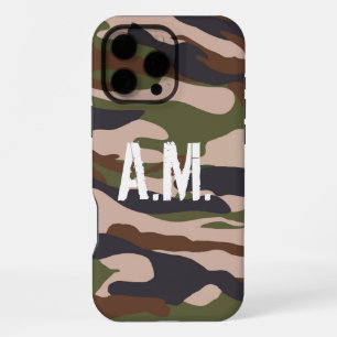 Camouflage Army Monogram Brown Green iPhone 16 Pro Max Case