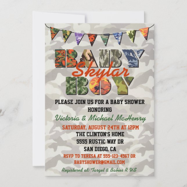 Camouflage Baby Boy Baby Shower Invitations (Devant)