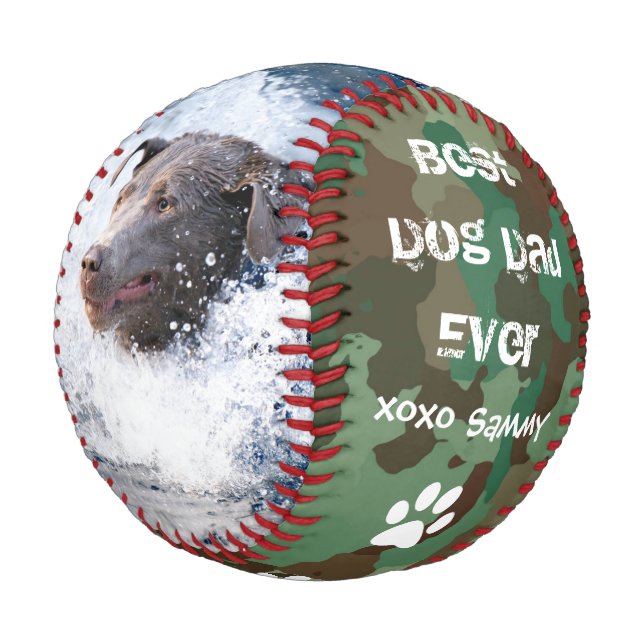 Camouflage Best Dog Dad Photo Fathers Day Baseball (Angled)