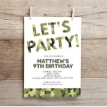 Camouflage Birthday, Let's Party Green Camo Invitation<br><div class="desc">This camo invitation is perfect for a boy's birthday party with it's simple lines and no frill design.  
Use the template form to add your information.  Other colours are available.</div>