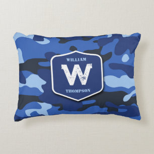 Camouflage Blue Camo Army Pattern Monogram   Accent Pillow