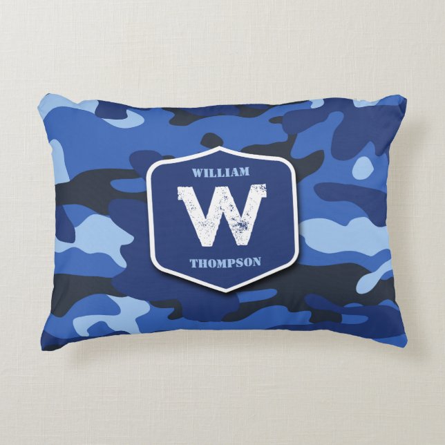 Camouflage Blue Camo Army Pattern Monogram   Accent Pillow (Front)