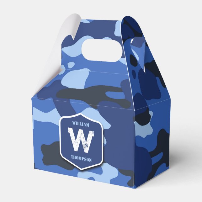 Camouflage Blue Camo Army Pattern Monogram   Favor Box (Front Side)