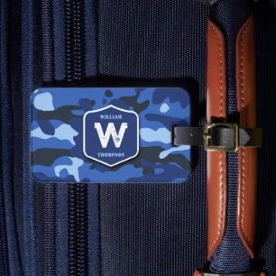 Camouflage Blue Camo Army Pattern Monogram  Luggage Tag