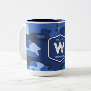 Camouflage Blue Camo Army Pattern Monogram   Two-Tone Coffee Mug