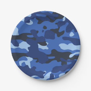 Camouflage Blue Camo Army Pattern Paper Plate