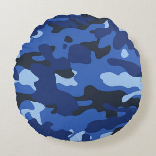 Camouflage Blue Camo Army Pattern Round Pillow