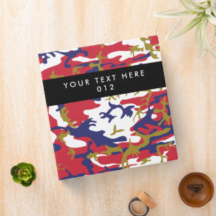 Camouflage, Blue White Red Gold, Military, Army Binder