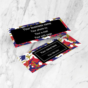 Camouflage, Blue White Red Gold, Military, Army Mini Business Card