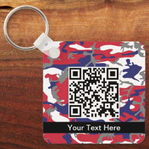 Camouflage, Blue White Red Gray, Military, Army Keychain