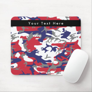 Camouflage, Blue White Red Gray, Military, Army Mouse Pad