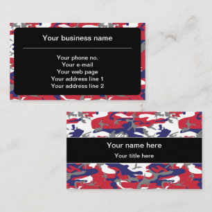 Camouflage, Blue White Red Grey, Military, Army Business Card