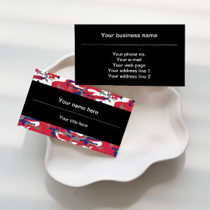 Camouflage, Blue White Red Grey, Military, Army Business Card