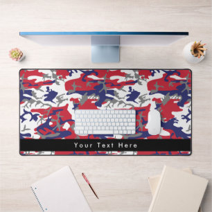 Camouflage, Blue White Red Grey, Military, Army Desk Mat
