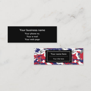 Camouflage, Blue White Red Grey, Military, Army Mini Business Card