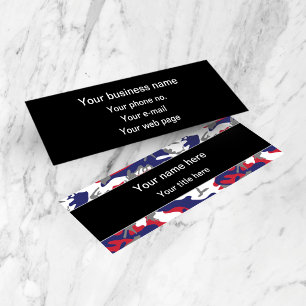 Camouflage, Blue White Red Grey, Military, Army Mini Business Card