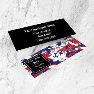 Camouflage, Blue White Red Grey, Military, Army Mini Business Card