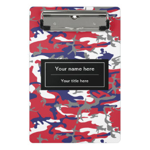 Camouflage, Blue White Red Grey, Military, Army Mini Clipboard