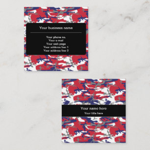Camouflage, Blue White Red Grey, Military, Army Square Business Card
