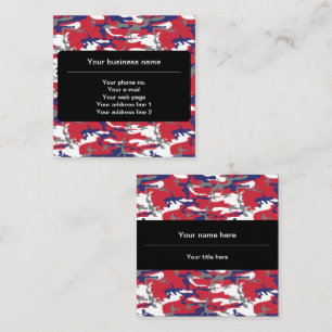 Camouflage, Blue White Red Grey, Military, Army Square Business Card