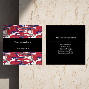 Camouflage, Blue White Red Grey, Military, Army Square Business Card