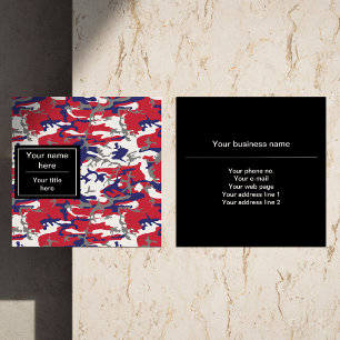 Camouflage, Blue White Red Grey, Military, Army Square Business Card