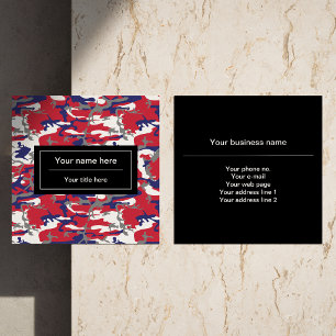 Camouflage, Blue White Red Grey, Military, Army Square Business Card
